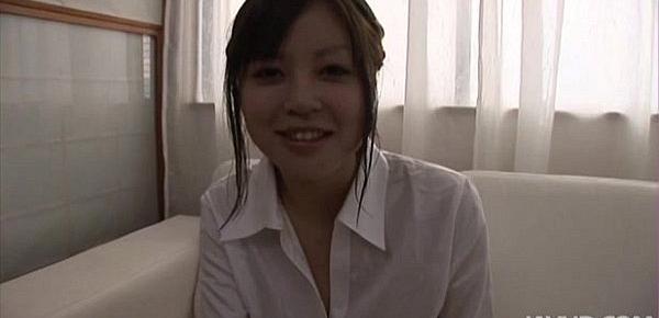  Cute Yuu Sakura in a white shirt skull fucked and cum blasted
